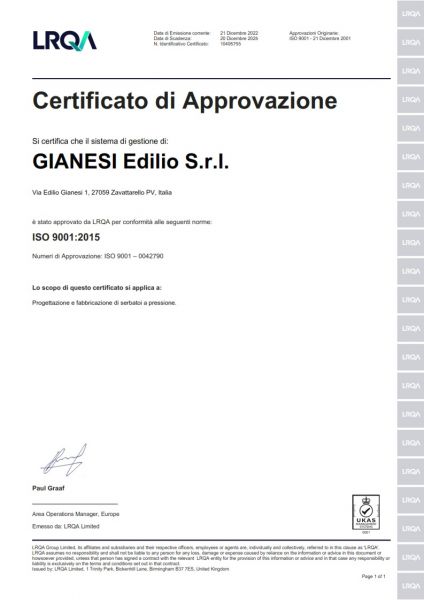 Certificazione ISO 9001:2015 con Lloyd's Register