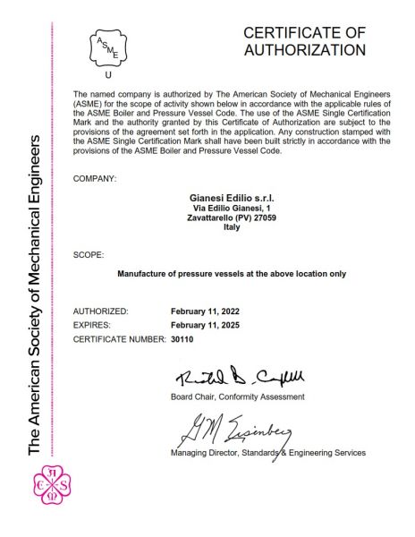 Certificazione ASME U Stamped