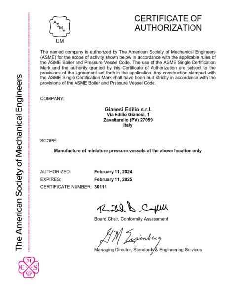 Certificazione ASME UM Stamped